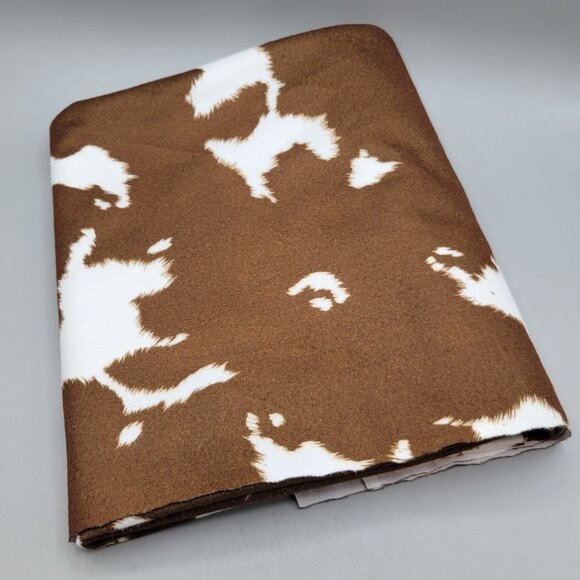 Brown and White Cow Print Faux Fur Low Pile Brushed Fabric 2 Yards - Picture 1 of 3